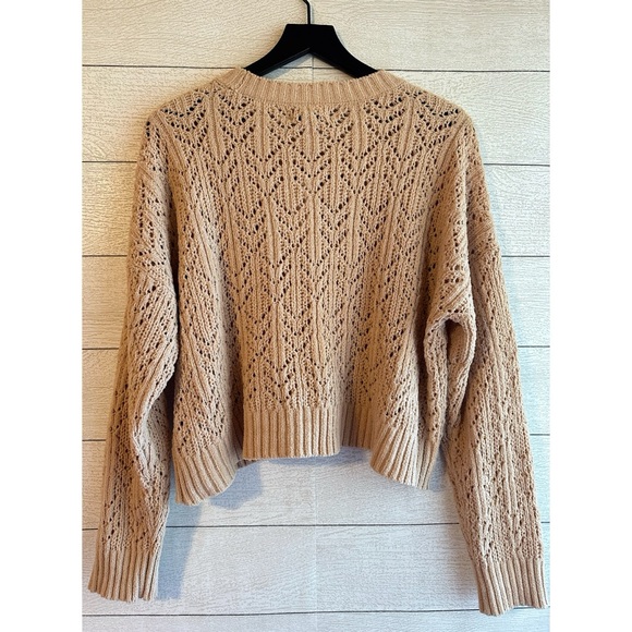 AE Open Knit Crew Neck Chenille Sweater Size Medium in Rosy - Picture 10 of 12